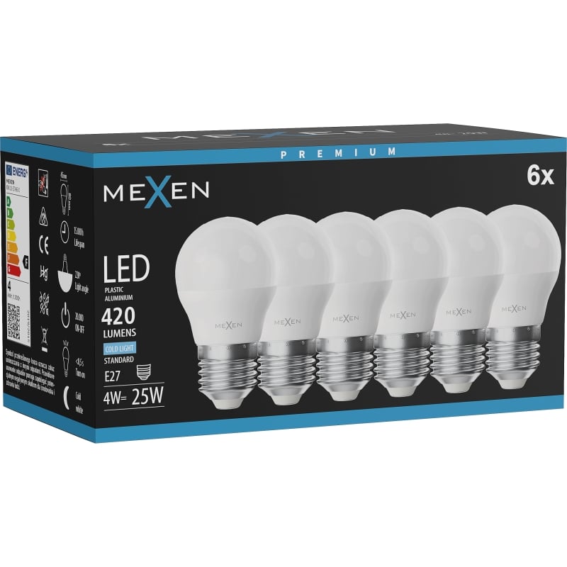 Mexen Nova 6x LED žarulja E27, G45, 4W, Hladna - 6500K, 420 lm - L101-E27-0465-01x06