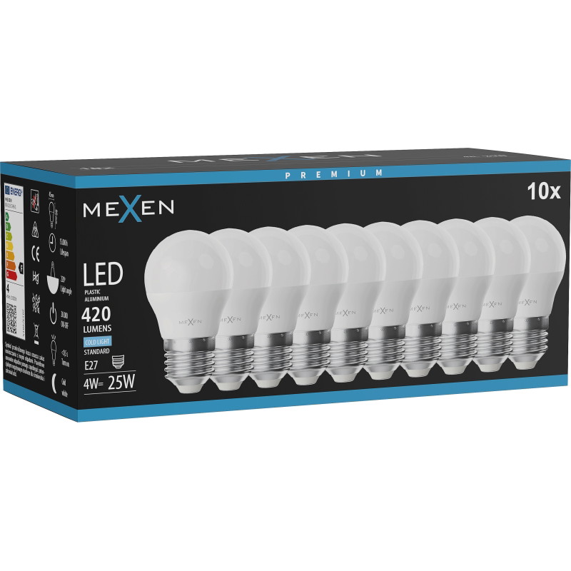 Mexen Nova 10x Bombilla LED E27, G45, 4W, Fría - 6500K, 420 lm - L101-E27-0465-01x10