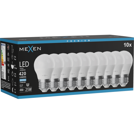 Mexen Nova 10x żarówka LED E27, G45, 4W, Zimna - 6500K, 420 lm - L101-E27-0465-01x10