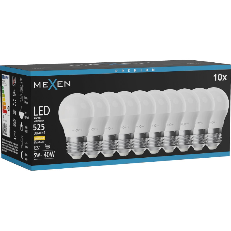 Mexen Nova 10x LED-glödlampa E27, G45, 5W, Varm - 3000K, 525 lm - L101-E27-0530-01x10