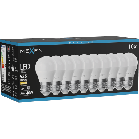 Mexen Nova 10x LED-lamp E27, G45, 5W, Warm - 3000K, 525 lm - L101-E27-0530-01x10