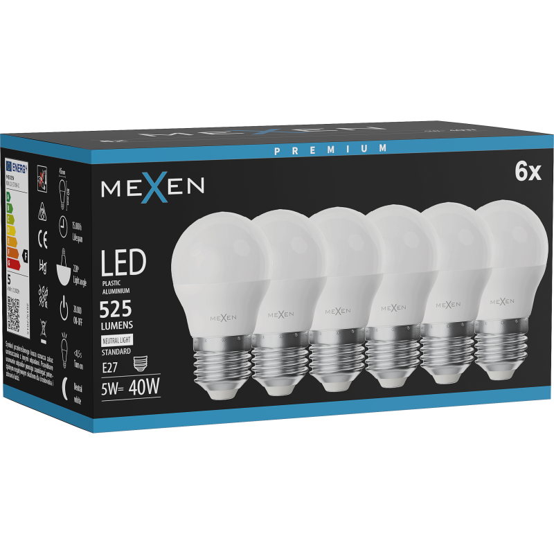 Mexen Nova 6x żarówka LED E27, G45, 5W, Neutralna - 4000K, 525 lm - L101-E27-0540-01x06