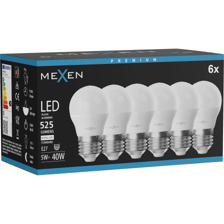 Mexen Nova 6x Bombilla LED E27, G45, 5W, Neutra - 4000K, 525 lm - L101-E27-0540-01x06