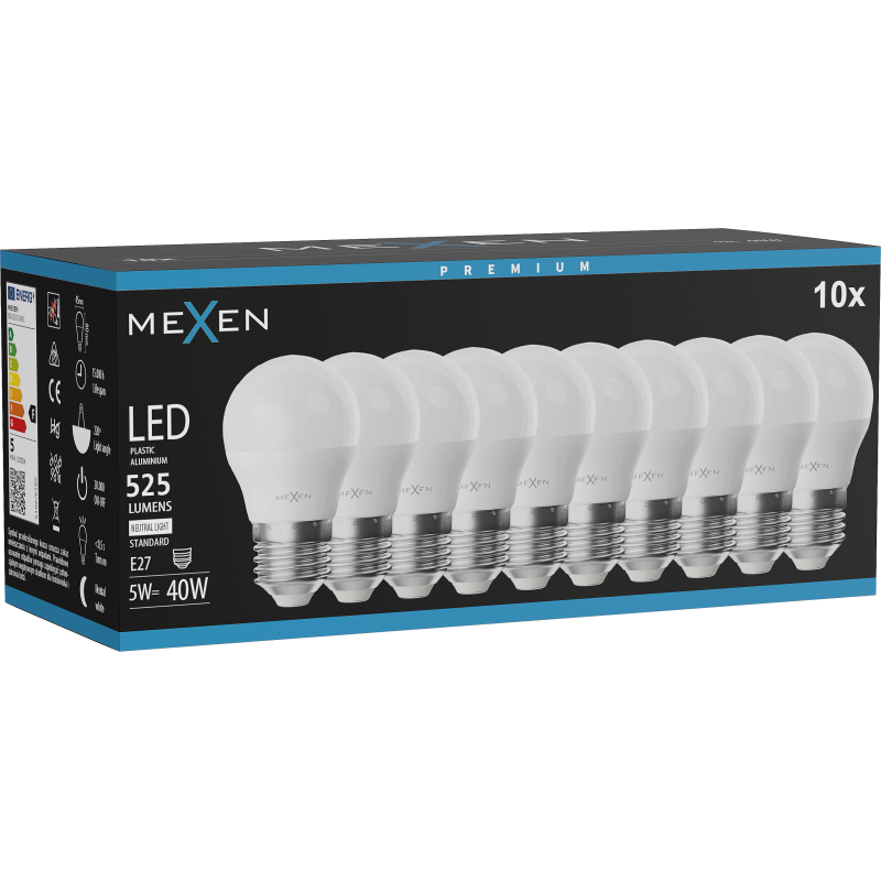 Mexen Nova 10x LED-lamp E27, G45, 5W, Neutraal - 4000K, 525 lm - L101-E27-0540-01x10