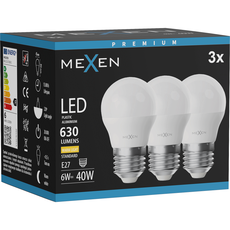 Mexen Nova 3x LED Bulb E27, G45, 6W, Warm - 3000K, 630 lm - L101-E27-0630-01x03