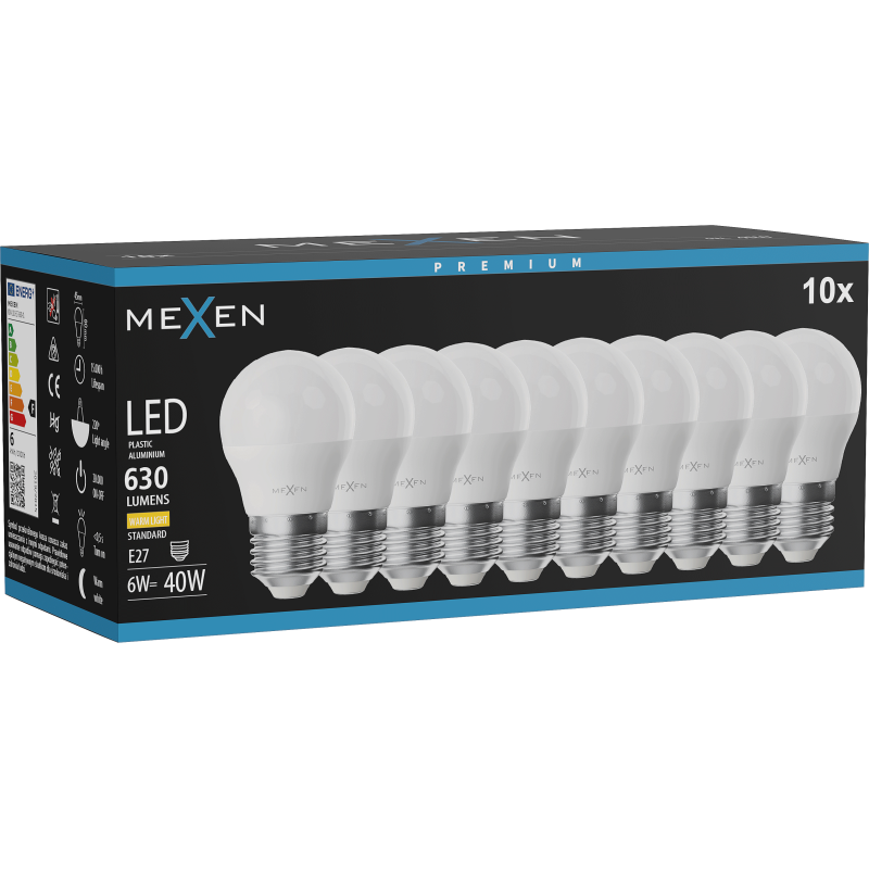 Mexen Nova 10x żarówka LED E27, G45, 6W, Ciepła - 3000K, 630 lm - L101-E27-0630-01x10
