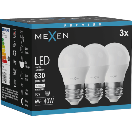 Mexen Nova 3x LED-lampa E27, G45, 6W, Neutral - 4000K, 630 lm - L101-E27-0640-01x03