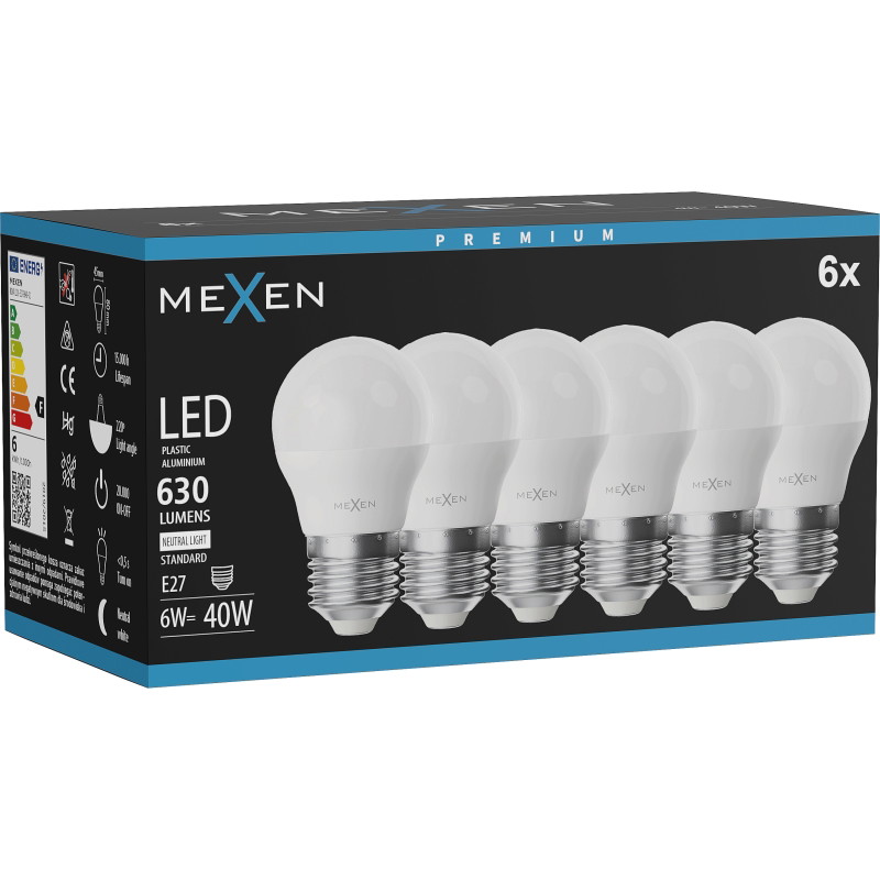 Mexen Nova 6x Bombilla LED E27, G45, 6W, Neutral - 4000K, 630 lm - L101-E27-0640-01x06