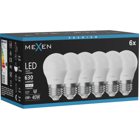 Mexen Nova 6x Bombilla LED E27, G45, 6W, Neutral - 4000K, 630 lm - L101-E27-0640-01x06