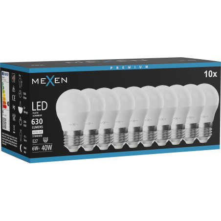 Mexen Nova 10x Bombilla LED E27, G45, 6W, Neutra - 4000K, 630 lm - L101-E27-0640-01x10