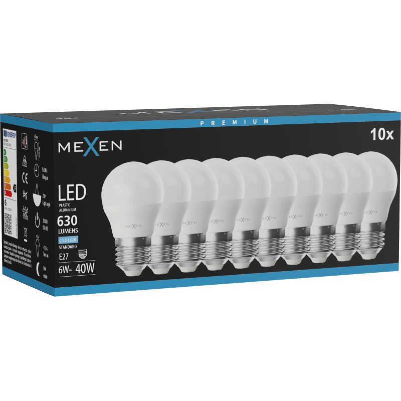 Mexen Nova 10x Ampoule LED E27, G45, 6W, Froid - 6500K, 630 lm - L101-E27-0665-01x10