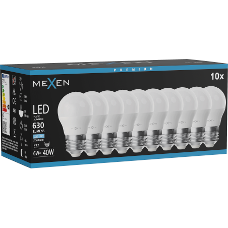 Mexen Nova 10x żarówka LED E27, G45, 6W, Zimna - 6500K, 630 lm - L101-E27-0665-01x10