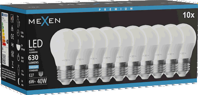 Mexen Nova 10x LED-polttimo E27, G45, 6W, Kylmä - 6500K, 630 lm - L101-E27-0665-01x10