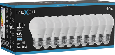 Mexen Nova 10x LED spuldze E27, G45, 6W, Aukstā - 6500K, 630 lm - L101-E27-0665-01x10