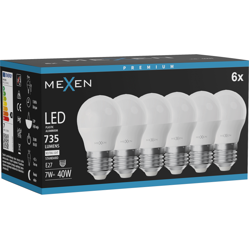 Mexen Nova 6x Ampoule LED E27, G45, 7W, Neutre - 4000K, 735 lm - L101-E27-0740-01x06