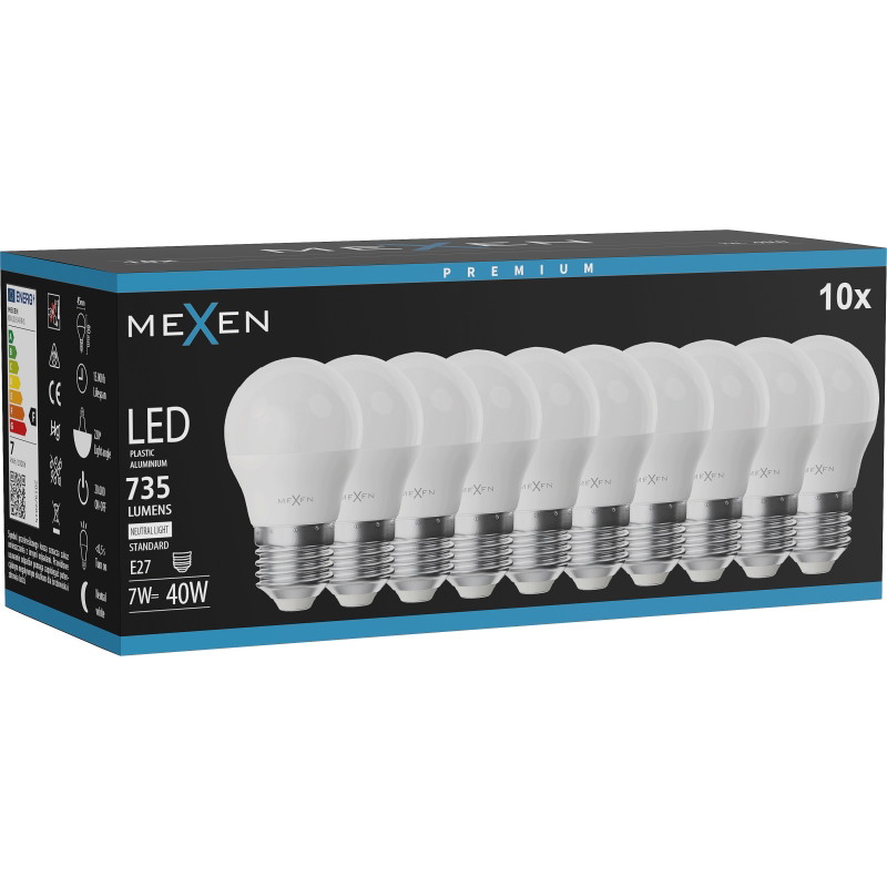 Mexen Nova 10x bombilla LED E27, G45, 7W, Neutra - 4000K, 735 lm - L101-E27-0740-01x10