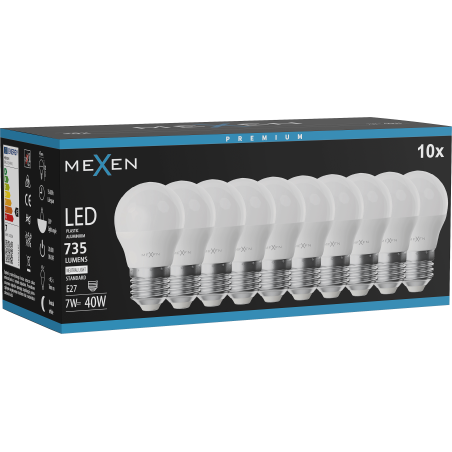Mexen Nova 10x LED žarnica E27, G45, 7W, Nevtralna - 4000K, 735 lm - L101-E27-0740-01x10