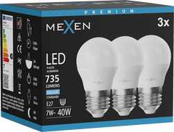 Mexen Nova 3x LED-Glühbirne E27, G45, 7W, Kalt - 6500K, 735 lm - L101-E27-0765-01x03