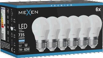 Mexen Nova 6x LED spuldze E27, G45, 7W, Auksts - 6500K, 735 lm - L101-E27-0765-01x06
