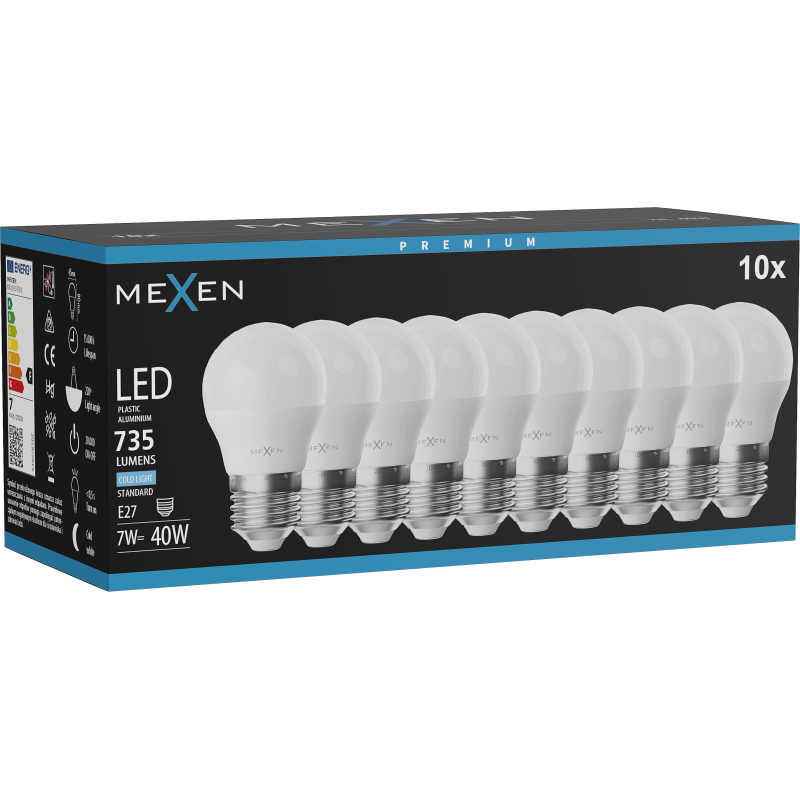 Mexen Nova 10x LED spuldze E27, G45, 7W, Auksts - 6500K, 735 lm - L101-E27-0765-01x10