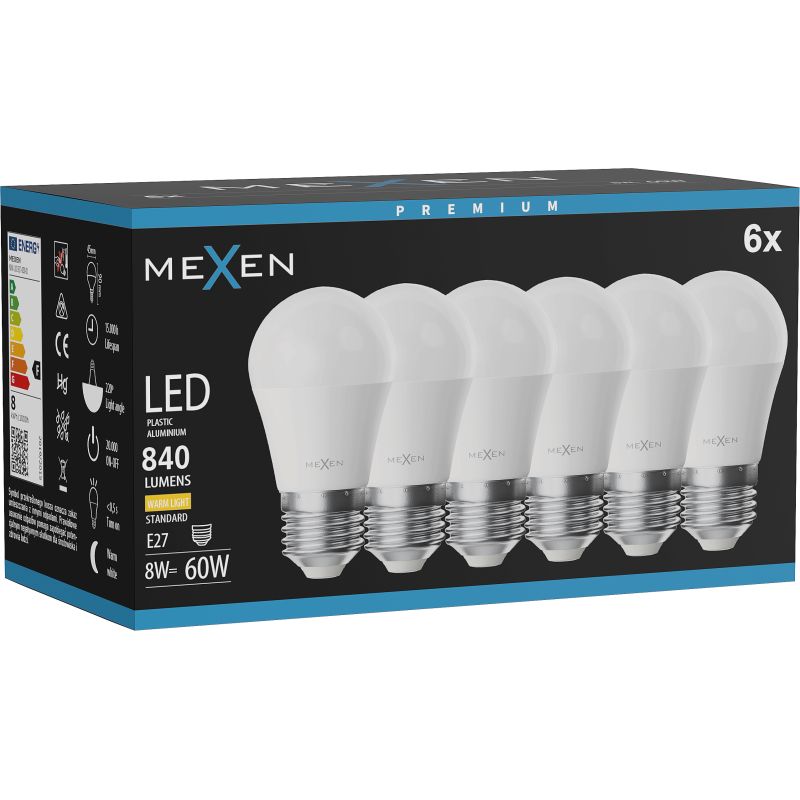 Mexen Nova 6x żarówka LED E27, G45, 8W, Ciepła - 3000K, 840 lm - L101-E27-0830-01x06