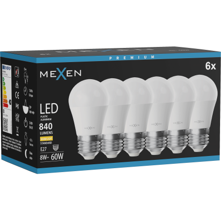 Mexen Nova 6x Bombilla LED E27, G45, 8W, Cálida - 3000K, 840 lm - L101-E27-0830-01x06
