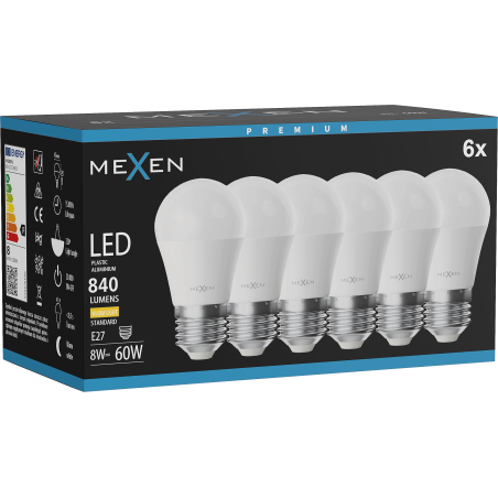 Mexen Nova 6x żarówka LED E27, G45, 8W, Ciepła - 3000K, 840 lm - L101-E27-0830-01x06
