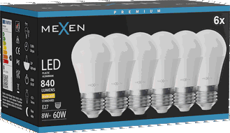 Mexen Nova 6x LED spuldze E27, G45, 8W, Silta - 3000K, 840 lm - L101-E27-0830-01x06