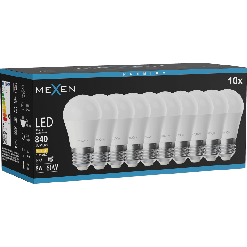 Mexen Nova 10x LED Bulb E27, G45, 8W, Warm - 3000K, 840 lm - L101-E27-0830-01x10