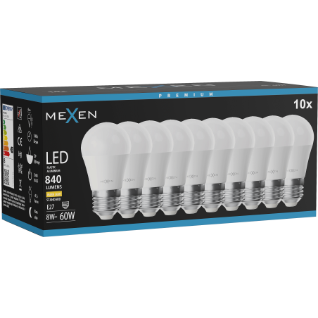 Mexen Nova 10x żarówka LED E27, G45, 8W, Ciepła - 3000K, 840 lm - L101-E27-0830-01x10