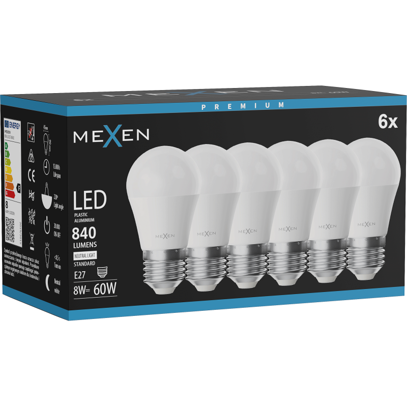 Mexen Nova 6x LED Žarnica E27, G45, 8W, Nevtralna - 4000K, 840 lm - L101-E27-0840-01x06
