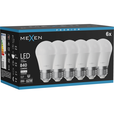 Mexen Nova 6x Lampadina LED E27, G45, 8W, Neutro - 4000K, 840 lm - L101-E27-0840-01x06