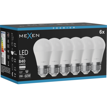 Mexen Nova 6x żarówka LED E27, G45, 8W, Neutralna - 4000K, 840 lm - L101-E27-0840-01x06