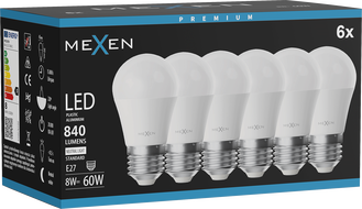 Mexen Nova 6x LED-pirn E27, G45, 8W, Neutraalne - 4000K, 840 lm - L101-E27-0840-01x06