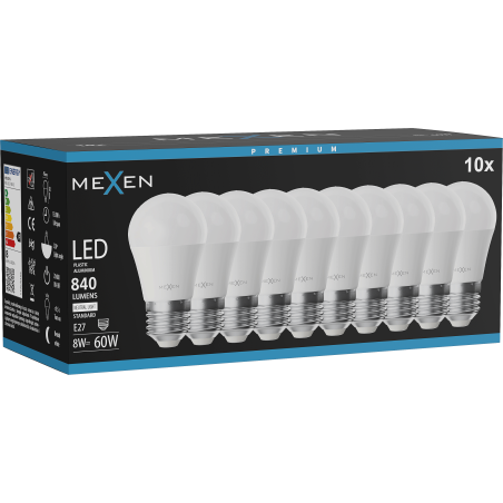 Mexen Nova 10x LED-lamppu E27, G45, 8W, Neutraali - 4000K, 840 lm - L101-E27-0840-01x10