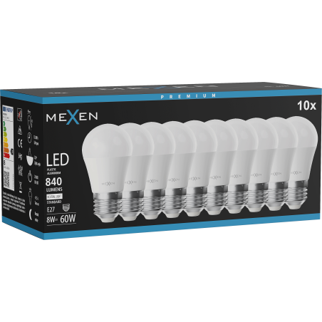 Mexen Nova 10x LED Pirn E27, G45, 8W, Neutraalne - 4000K, 840 lm - L101-E27-0840-01x10