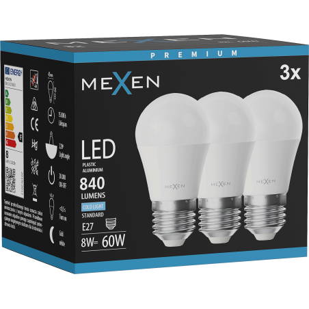 Mexen Nova 3x Λαμπτήρας LED E27, G45, 8W, Ψυχρός - 6500K, 840 lm - L101-E27-0865-01x03