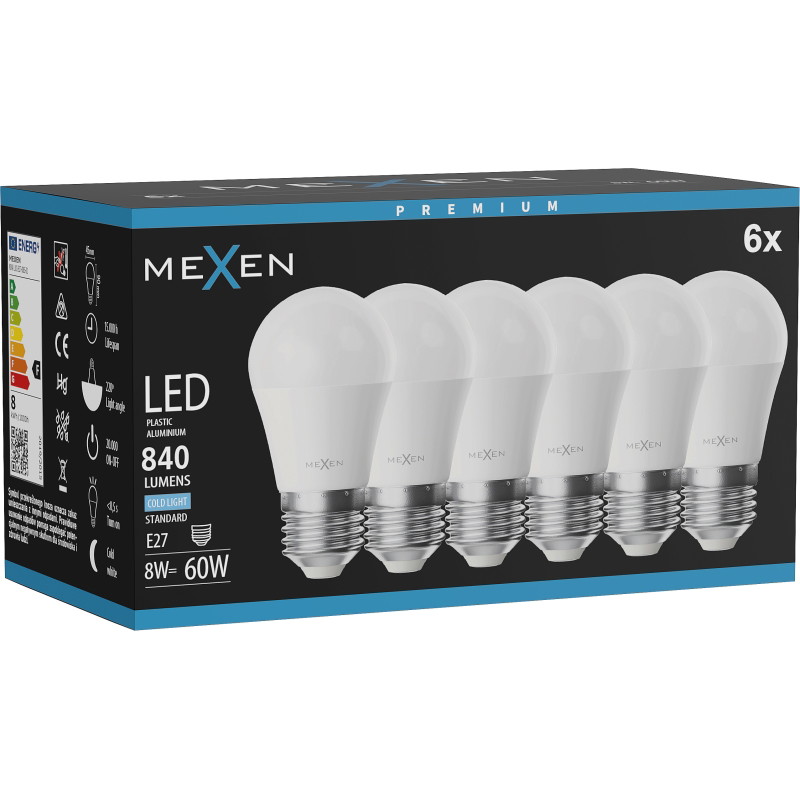 Mexen Nova 6x Bombilla LED E27, G45, 8W, Fría - 6500K, 840 lm - L101-E27-0865-01x06