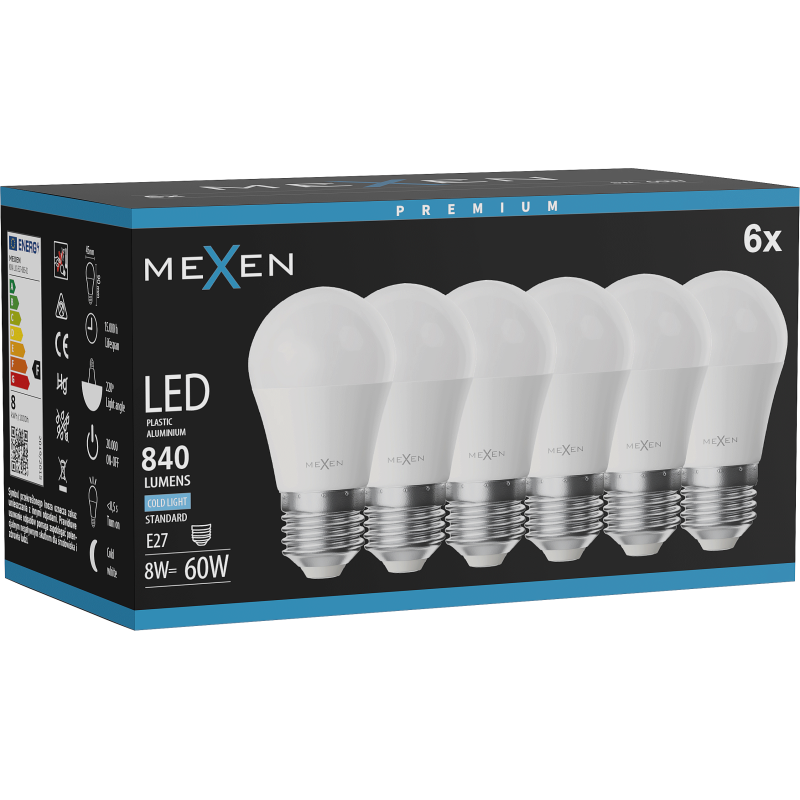 Mexen Nova 6x żarówka LED E27, G45, 8W, Zimna - 6500K, 840 lm - L101-E27-0865-01x06