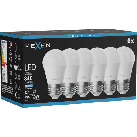 Mexen Nova 6x Bombilla LED E27, G45, 8W, Fría - 6500K, 840 lm - L101-E27-0865-01x06