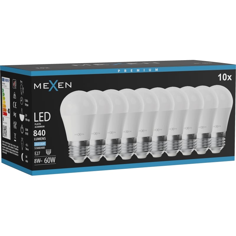 Mexen Nova 10x LED-pirn E27, G45, 8W, Külm - 6500K, 840 lm - L101-E27-0865-01x10