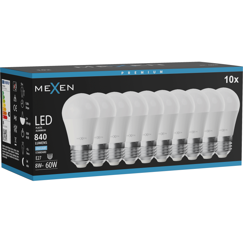 Mexen Nova 10x żarówka LED E27, G45, 8W, Zimna - 6500K, 840 lm - L101-E27-0865-01x10