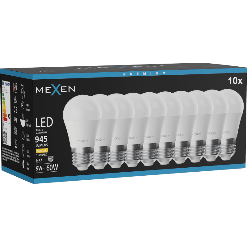 Mexen Nova 10x LED spuldze E27, G45, 9W, Silti - 3000K, 945 lm - L101-E27-0930-01x10
