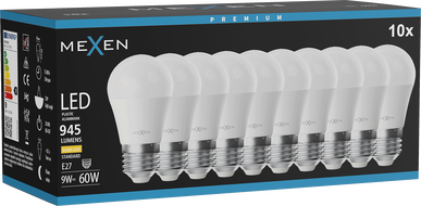 Mexen Nova 10x LED-pirn E27, G45, 9W, Soe - 3000K, 945 lm - L101-E27-0930-01x10