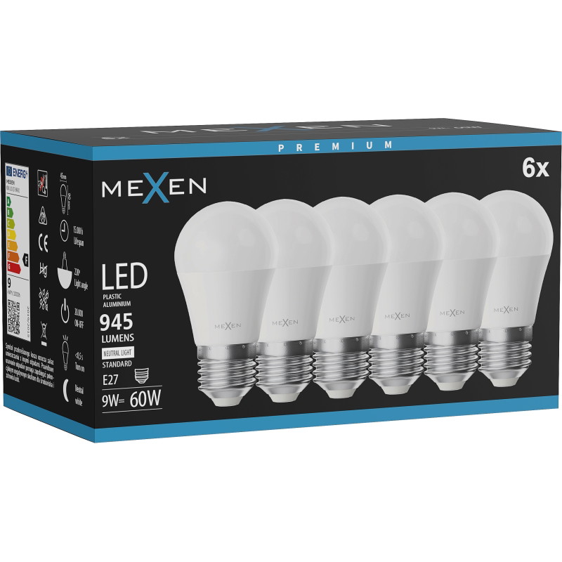 Mexen Nova 6x Bombilla LED E27, G45, 9W, Neutra - 4000K, 945 lm - L101-E27-0940-01x06