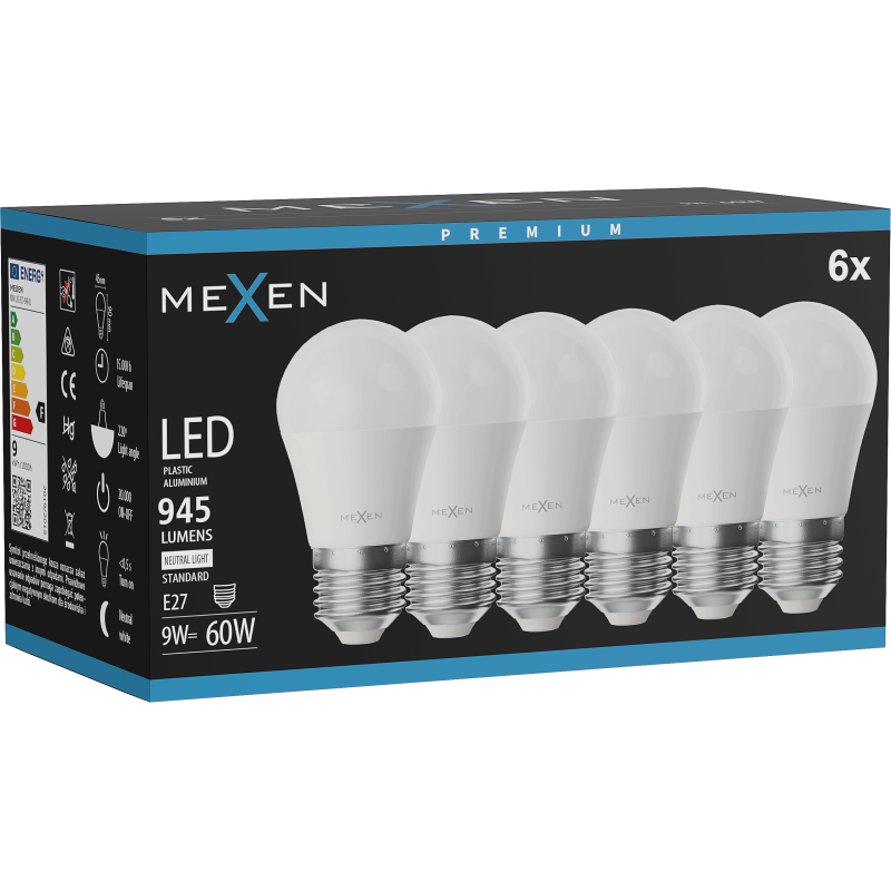 Mexen Nova 6x LED spuldze E27, G45, 9W, Neitrāla - 4000K, 945 lm - L101-E27-0940-01x06