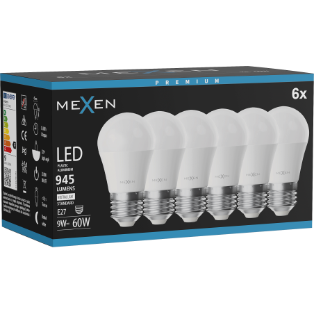Mexen Nova 6x LED-lamppu E27, G45, 9W, Neutraali - 4000K, 945 lm - L101-E27-0940-01x06