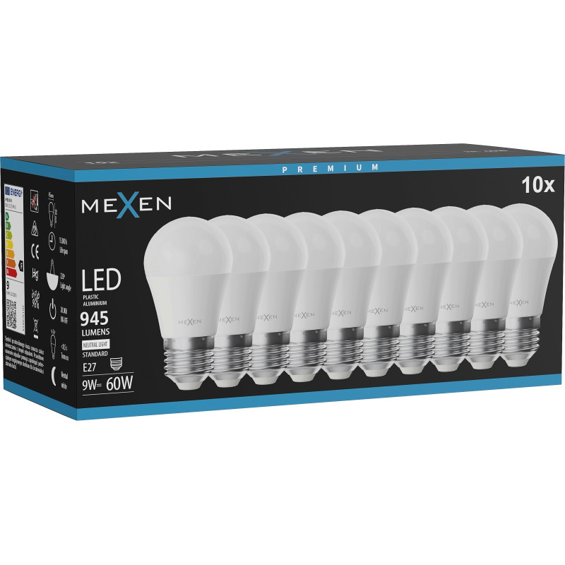 Mexen Nova 10x Bombilla LED E27, G45, 9W, Neutra - 4000K, 945 lm - L101-E27-0940-01x10