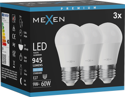 Mexen Nova 3x LED-Glühbirne E27, G45, 9W, Kaltweiß - 6500K, 945 lm - L101-E27-0965-01x03
