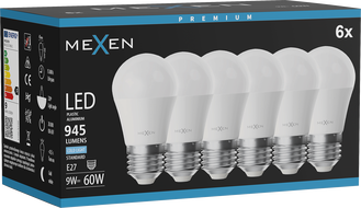 Mexen Nova 6x LED-lamp E27, G45, 9W, Külm - 6500K, 945 lm - L101-E27-0965-01x06